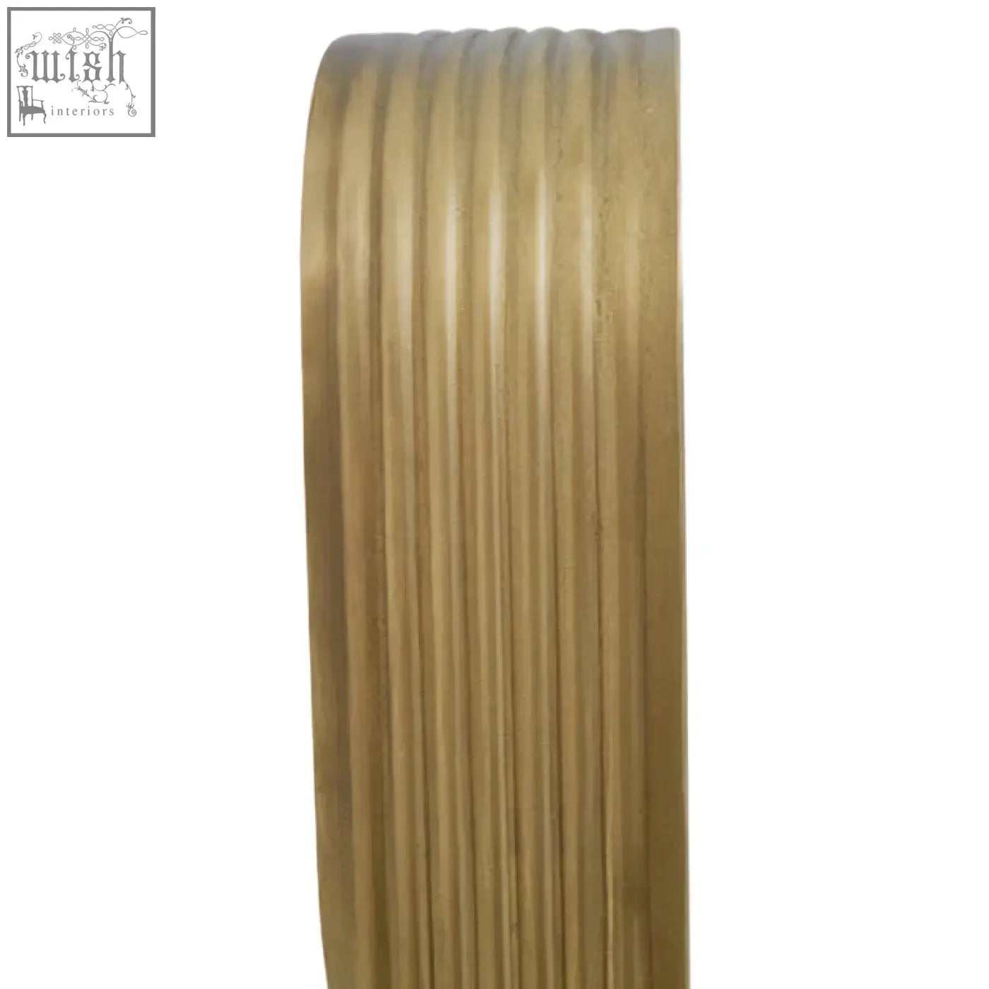 Gold wall mirror with a gold-colored ribbed plastic strap detail for stylish wall decor use