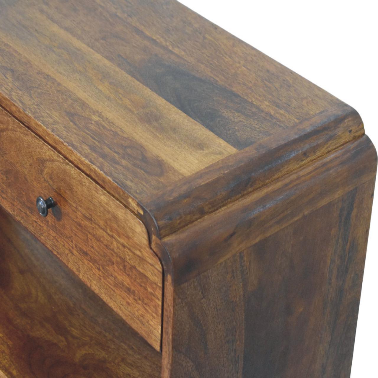 Dark brown wooden ellington console table with single drawer and black metal knob perfect for living space storage