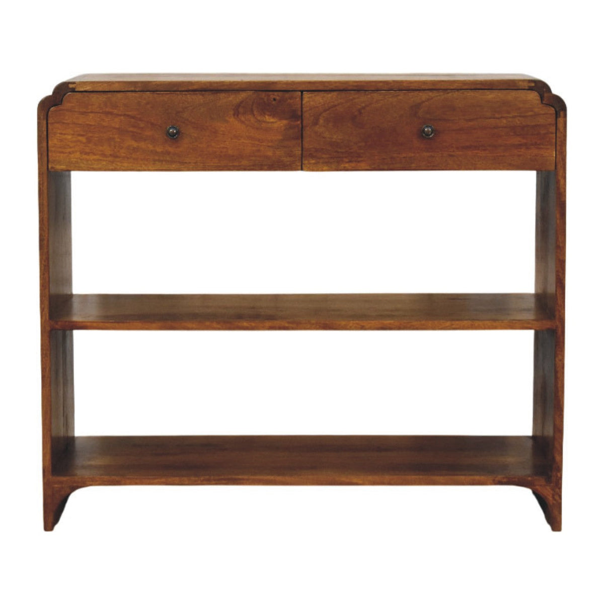 Ellington console table rich brown wooden with two drawers and three shelves perfect for your living space