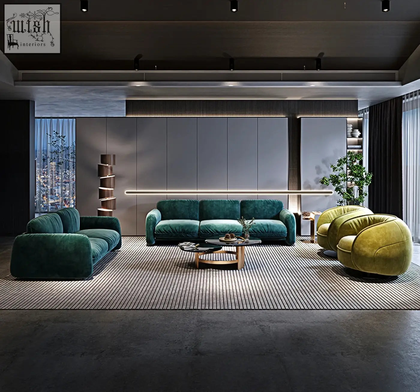 Elowen swivel lounge chair in emerald green velvet with plush rounded armrests and modern minimalist design