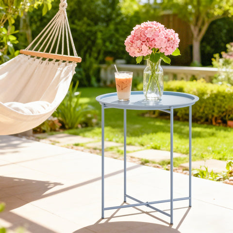 Outsunny Steel Removable Tray Top Garden Table - Blue Grey