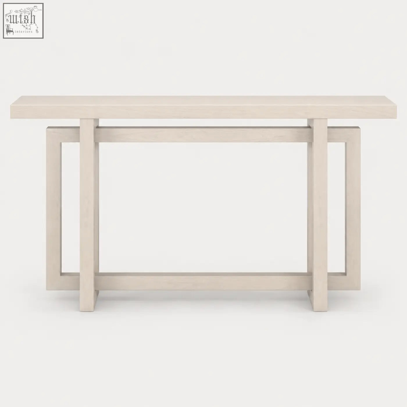 Modern elston geometric console table with sleek off-white wood effect and minimalist rectangular legs