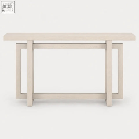 Modern elston geometric console table with sleek off-white wood effect and minimalist rectangular legs