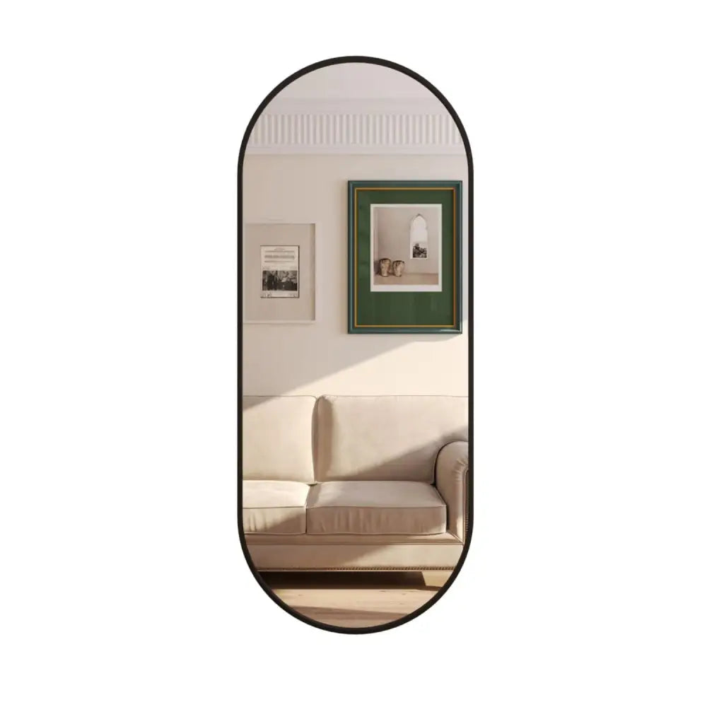 Emi - Black Metal Runway Oval Mirror - 120cm x 40cm - Mirror
