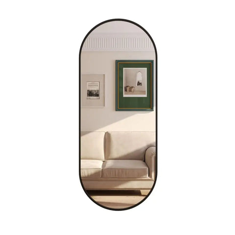 Emi - Black Metal Runway Oval Mirror - 120cm x 40cm - Mirror