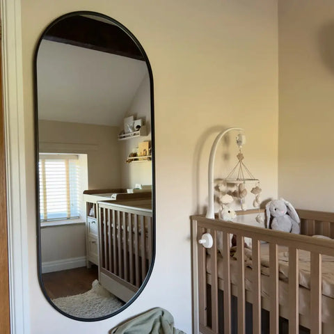 Emi - Full Length Black Metal Runway Oval Mirror - 150cm x 60cm - Mirror