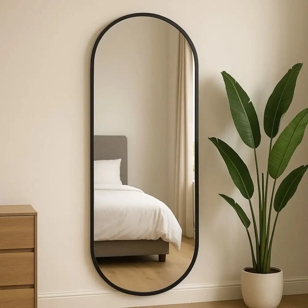 Emi - Full Length Black Metal Runway Oval Mirror - 180cm x 80cm - Mirror