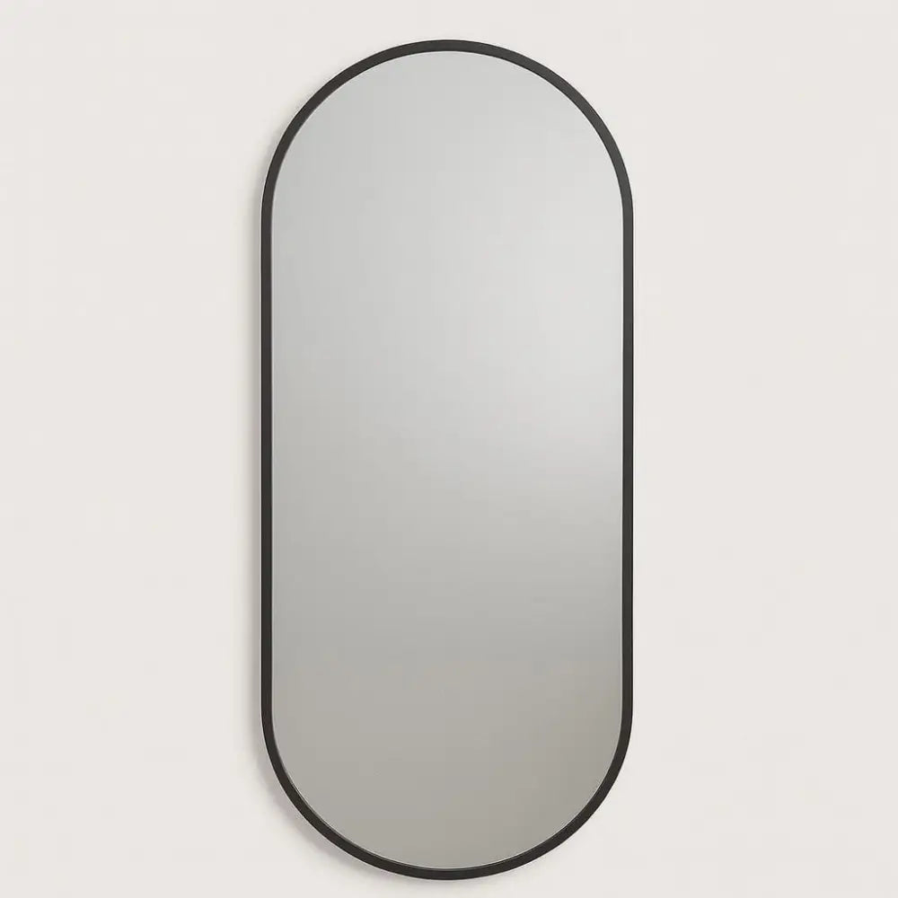 Emi - Full Length Black Metal Runway Oval Mirror - 180cm x 80cm - Mirror