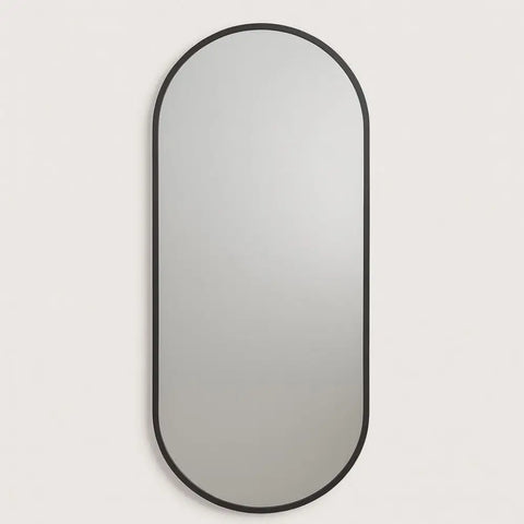 Emi - Full Length Black Metal Runway Oval Mirror - 180cm x 80cm - Mirror