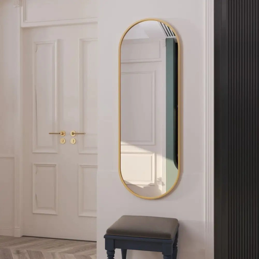 Emi - Full Length Gold Metal Runway Oval Mirror - 150cm x 60cm - Mirror