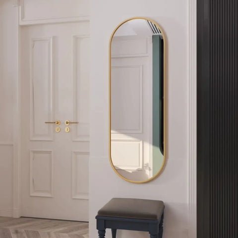 Emi - Full Length Gold Metal Runway Oval Mirror - 150cm x 60cm - Mirror