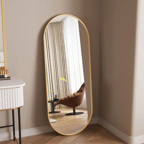 Emi - Full Length Gold Metal Runway Oval Mirror - 150cm x 60cm - Mirror