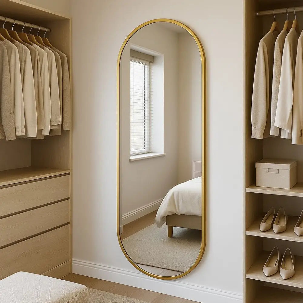 Emi - Full Length Gold Metal Runway Oval Mirror - 180cm x 80cm - Mirror