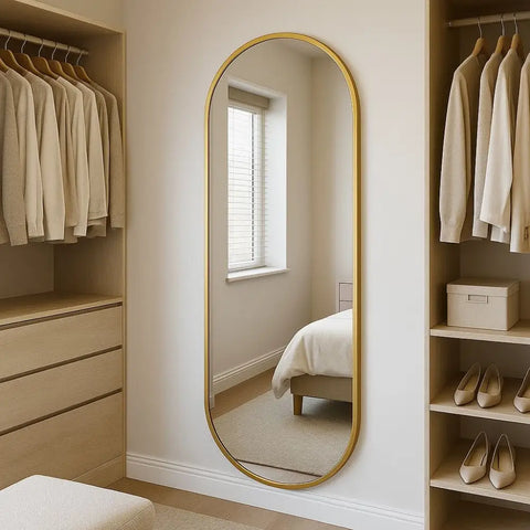 Emi - Full Length Gold Metal Runway Oval Mirror - 180cm x 80cm - Mirror