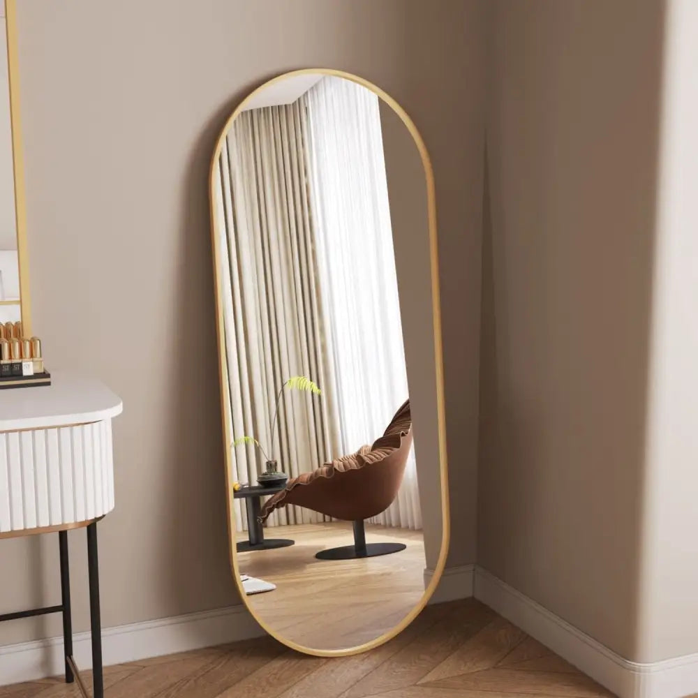 Emi - Gold Metal Runway Oval Mirror - 120cm x 40cm - Mirror