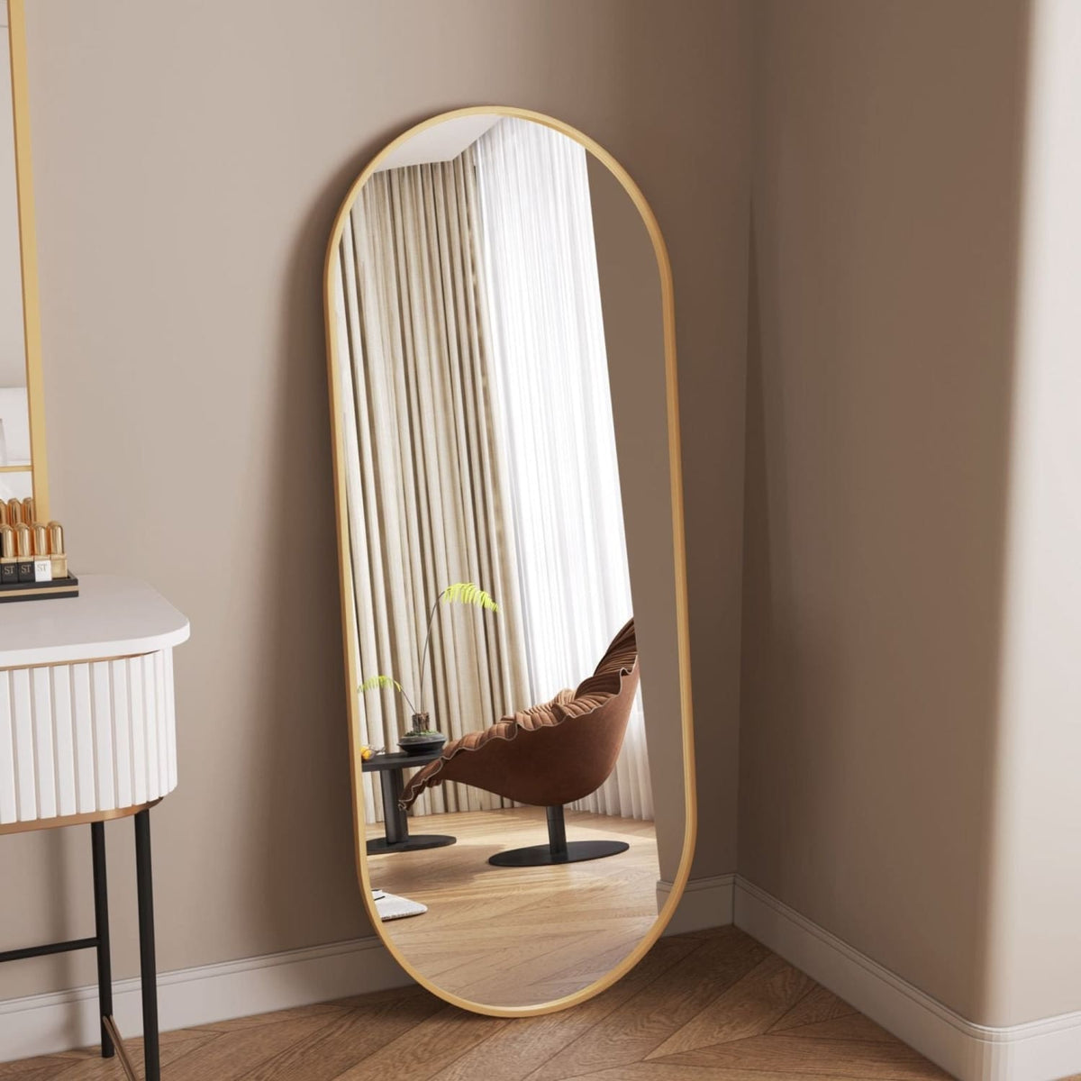 Emi - Gold Metal Runway Oval Mirror - 120cm x 40cm