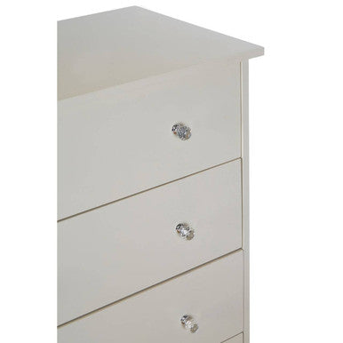 White emily ivory drawer chest with three drawers and round crystal knobs in elegant ivory finish