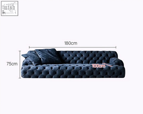 Deep navy velvet emrys chesterfield corner three seater sofa with tufted buttoned design and plush cushions