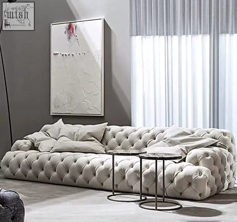 Beige tufted velvet emrys chesterfield corner sofa with plush cushions and button detailing for cozy seating