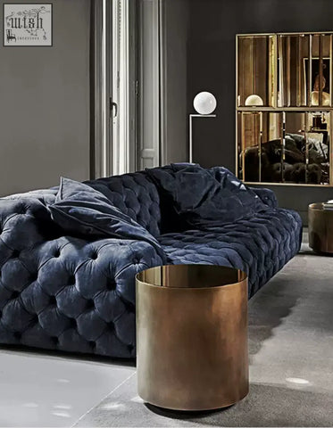 Deep navy velvet tufted emrys chesterfield corner sofa with plush buttoned design and three seater style