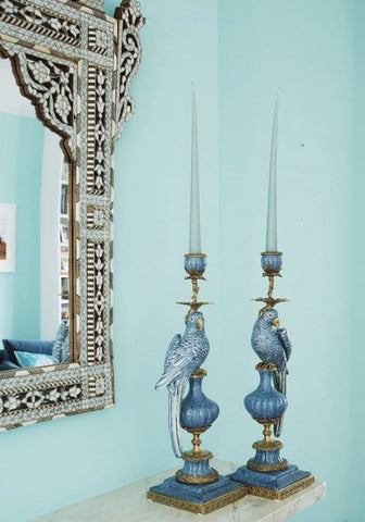 Enamelled Pretty Polly Parrot Candlestick - Right