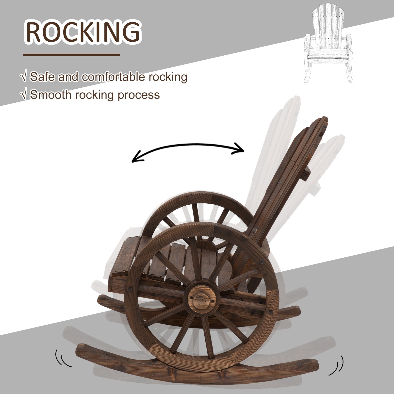 Outsunny 2 Piece Wooden Adirondack Rocking Chair Reclining Armchair Outdoor Garden Furniture Patio Porch Rocker - Carbonized Wood Colour