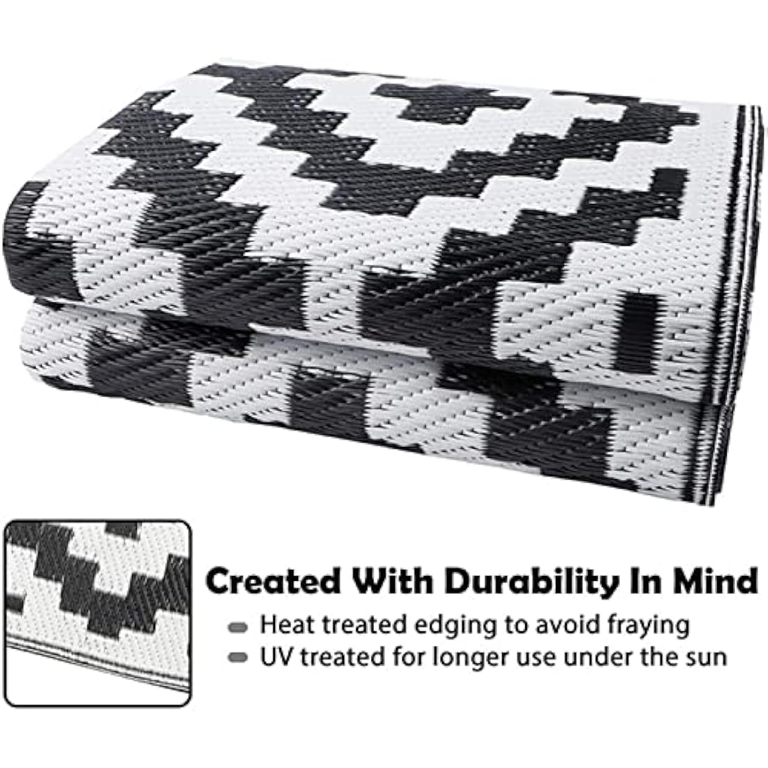 Black and white houndstooth patterned woven outdoor mat from enipate reversible easy clean patio rug 6x9ft