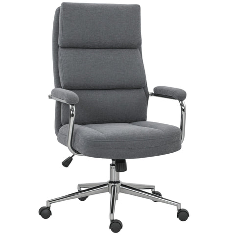 HOMCOM Executive Office Chair, Linen Fabric Computer Desk Chair with Double-Layer Back Cushion, Tilt Function, Height Adjustable for Home, Charcoal Grey