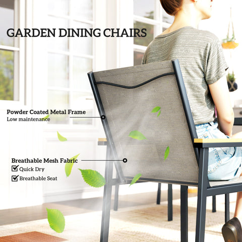 Outsunny Five-Piece Metal Dining Set, with Glass-Top Table - Khaki