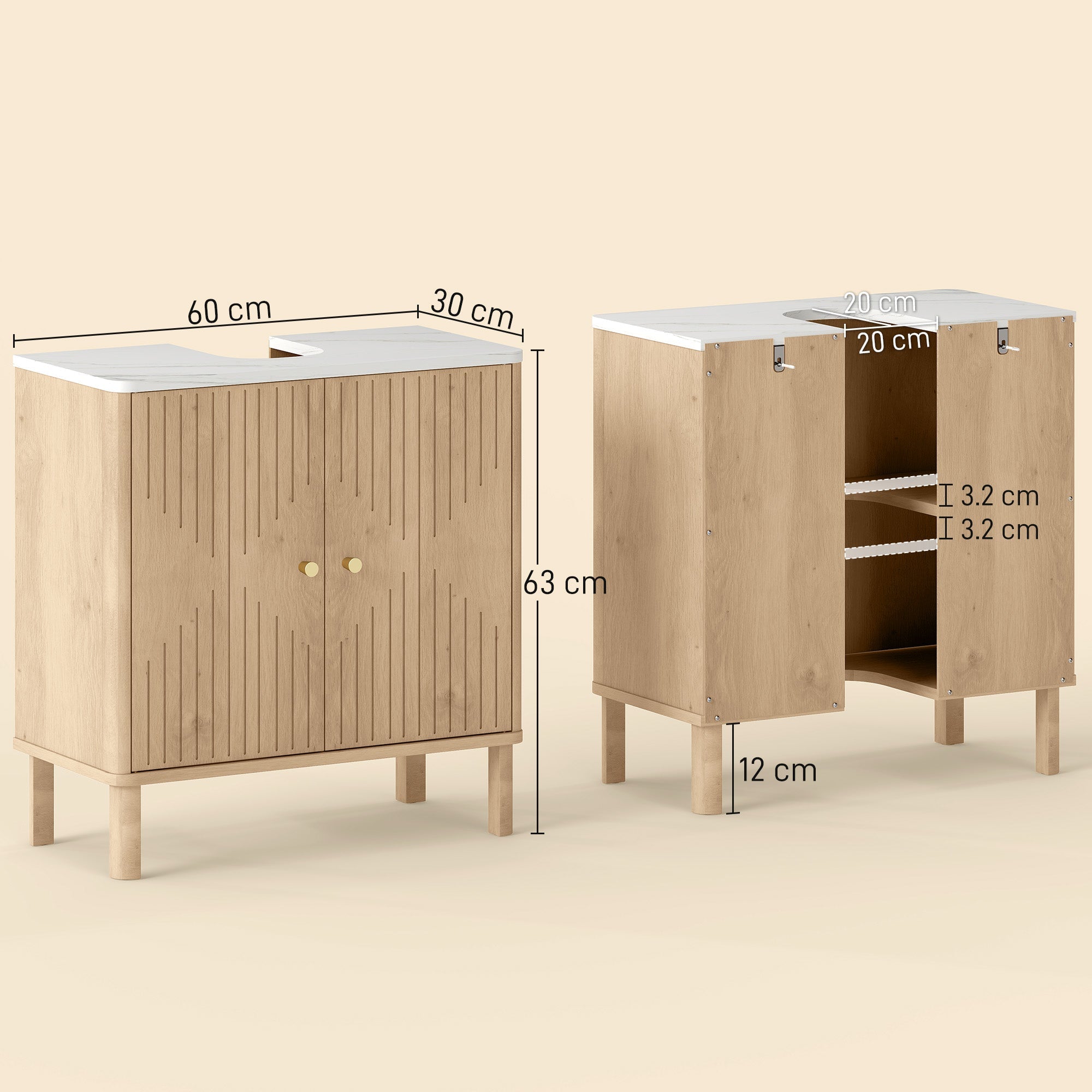 HOMCOM Under Sink Bathroom Cabinet for Basin without or with Pedestal - Oak