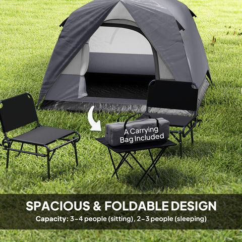 Outsunny 3-4 Person Camping Tent, Easy Set Up 3-4 Man Tent w/ Sewn-in Groundsheet, Waterproof Dome Tent w/ Mesh Windows, Grey