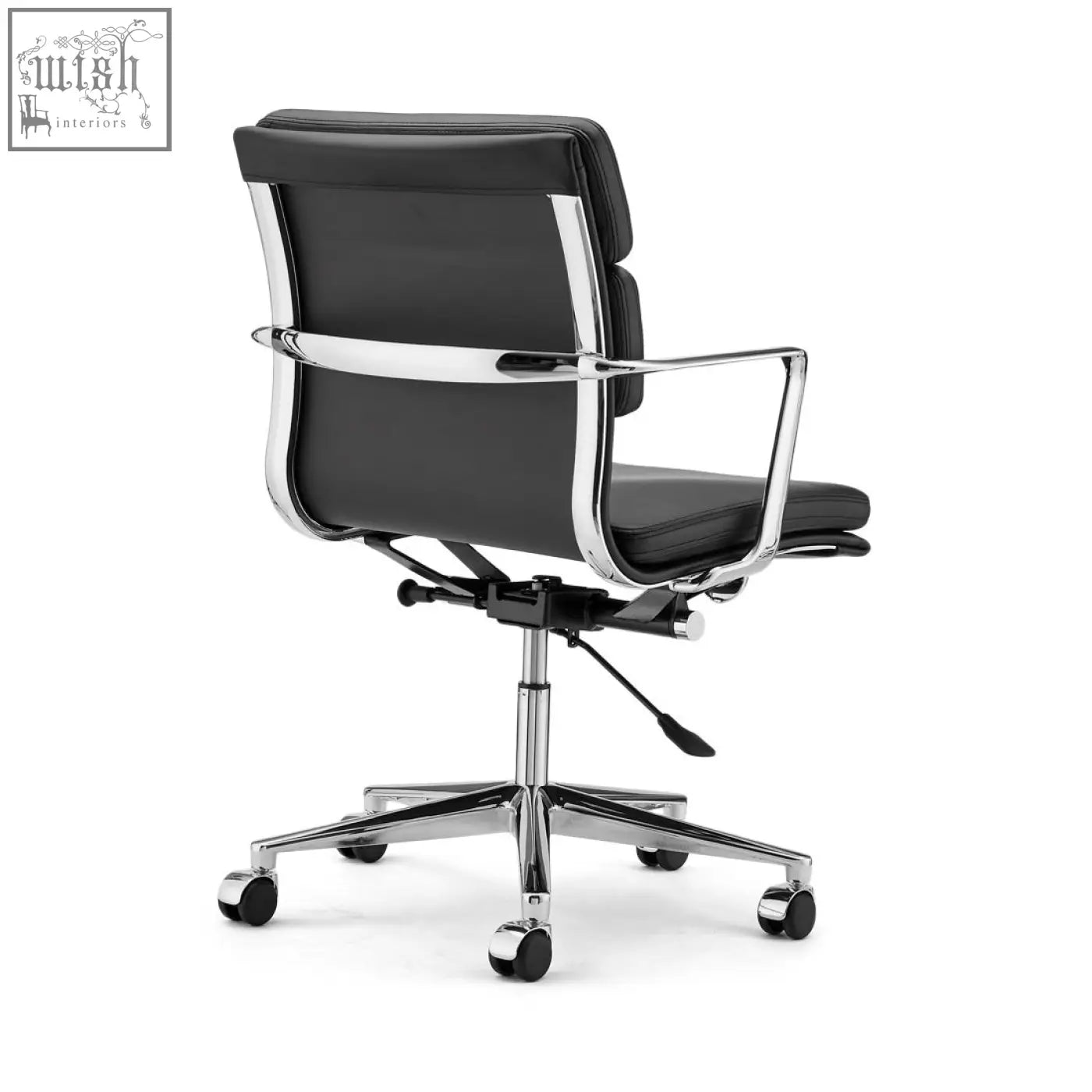 Black leather ergo office chair lowback with chrome metal frame and five-star base for office use
