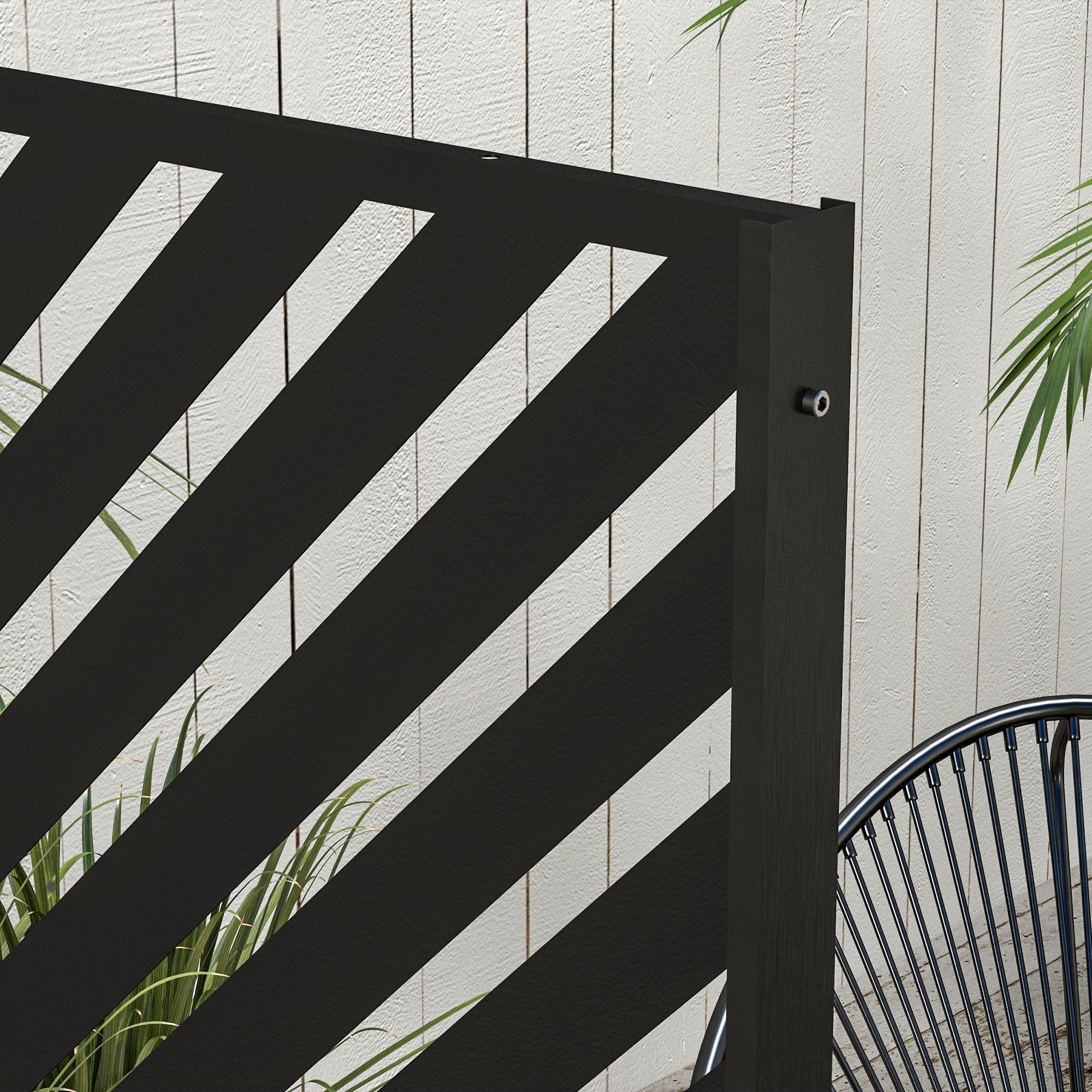Outsunny 6.5FT Decorative Outdoor Divider, Metal Privacy Screen with Stand, Triangle Style, Black