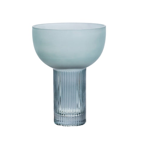 Esma small light blue glass vase with a translucent fluted ribbed stem and wide rounded bowl in light blue glass