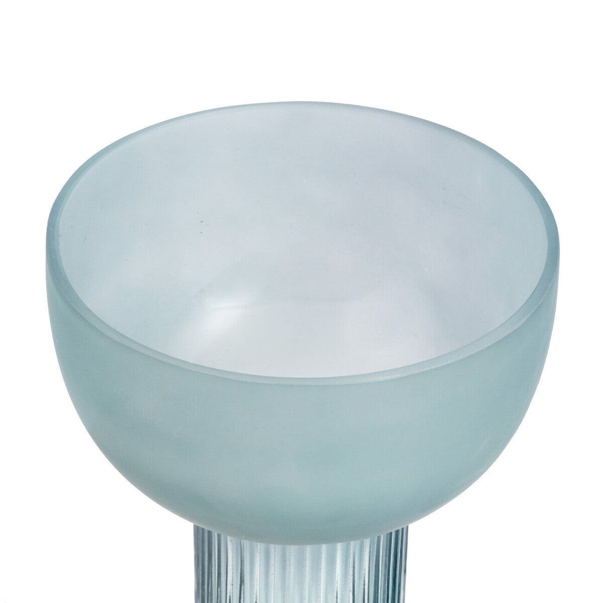 Esma small light blue glass vase with a frosted bowl and fluted transparent stem perfect as a blue glass vase