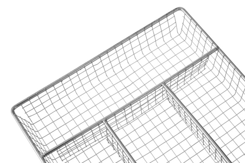 Silver wire mesh esme chrome cutlery tray with divided compartments for organized kitchen storage