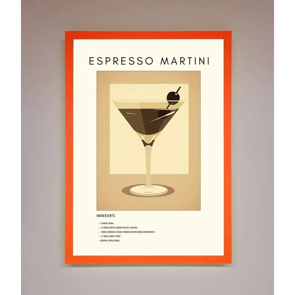 Espresso Martini Cocktail Framed Print - A3 (29.7 x 42 cm) / Neon Orange - Framed Print