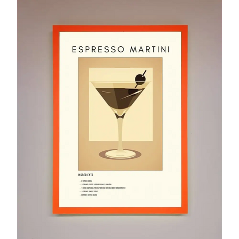 Espresso Martini Cocktail Framed Print - A3 (29.7 x 42 cm) / Neon Orange - Framed Print