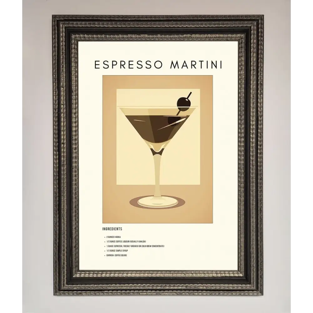 Espresso Martini Cocktail Framed Print - A3 (29.7 x 42 cm) / Ornate Silver Black - Framed Print
