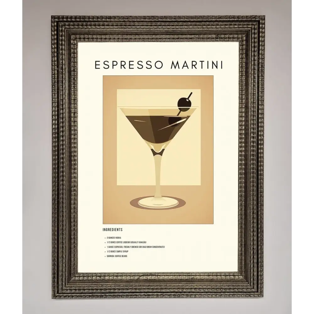 Espresso Martini Cocktail Framed Print - A3 (29.7 x 42 cm) / Ornate Silver - Framed Print