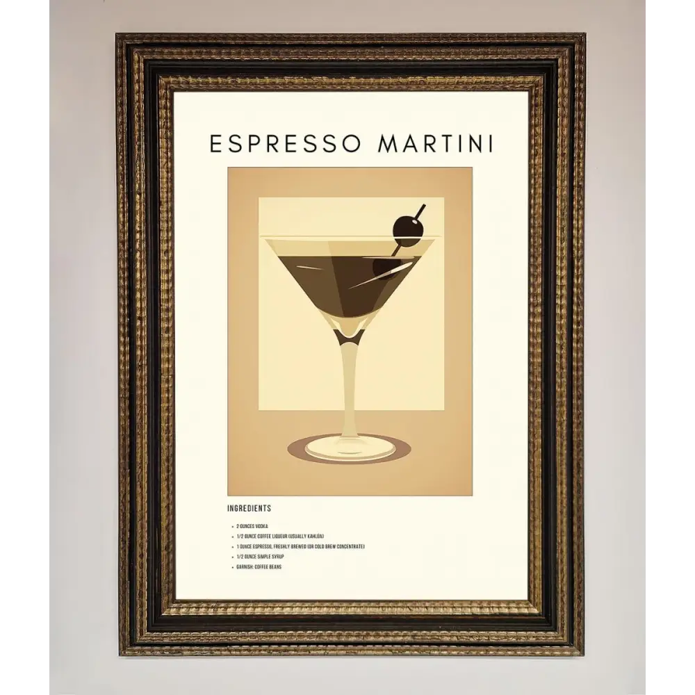 Espresso Martini Cocktail Framed Print - A3 (29.7 x 42 cm) / Ornate Gold Black - Framed Print