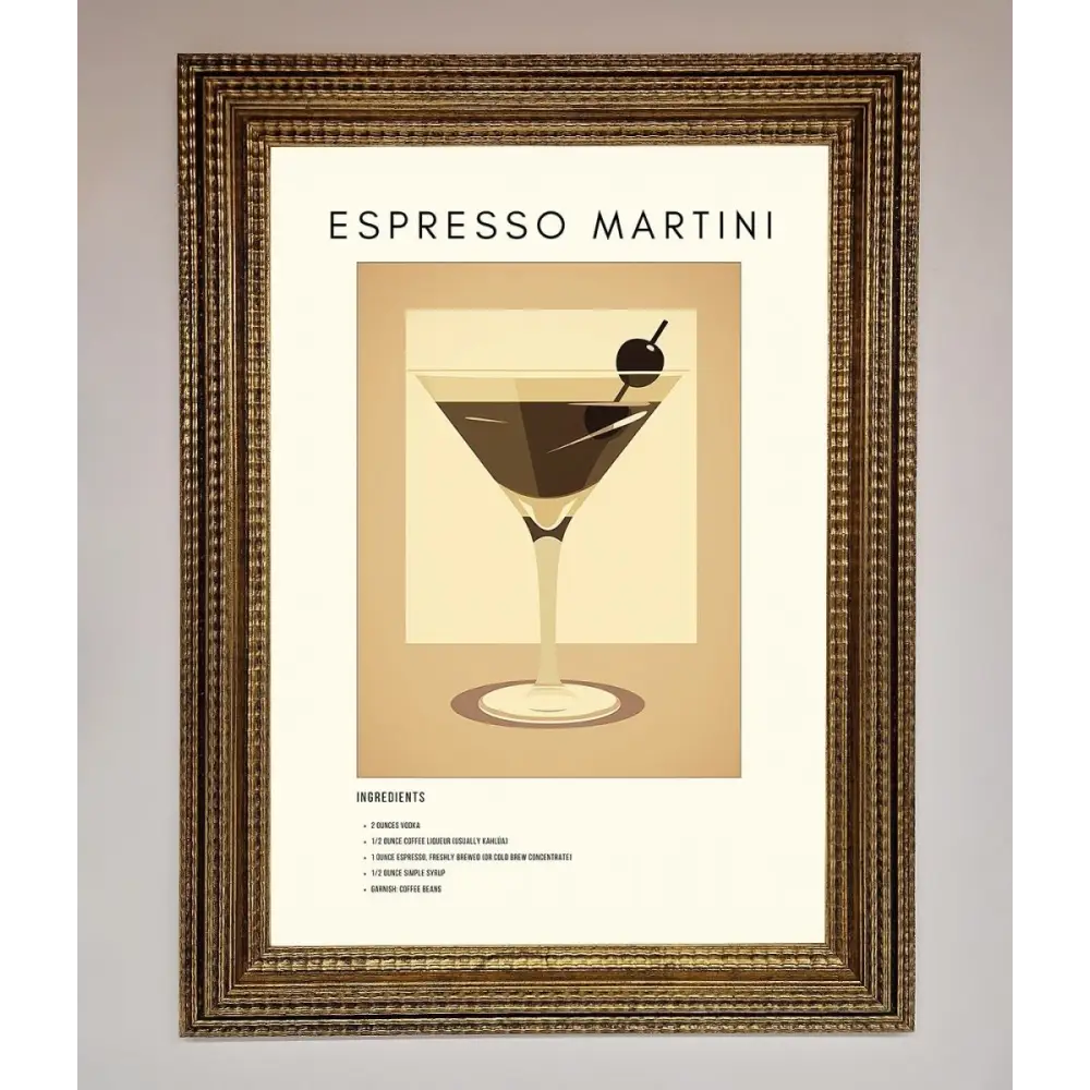 Espresso Martini Cocktail Framed Print - A3 (29.7 x 42 cm) / Ornate Gold - Framed Print