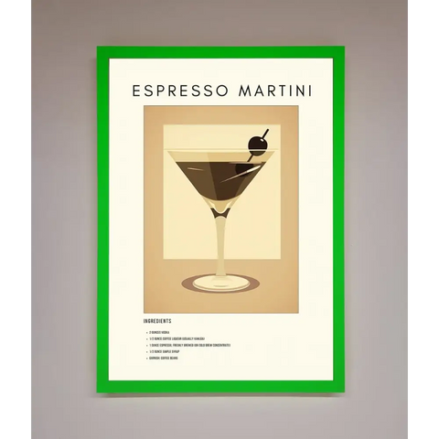 Espresso Martini Cocktail Framed Print - B0 (100 x 141 cm) / Neon Dark Green - Framed Print