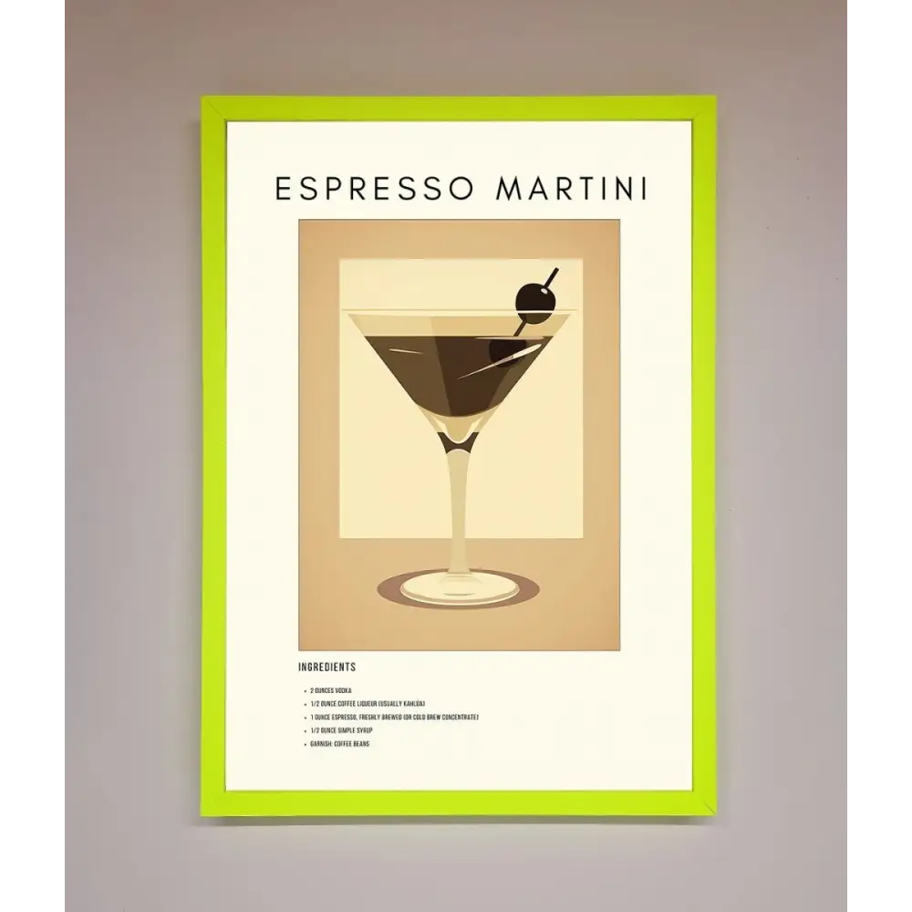 Espresso Martini Cocktail Framed Print - B0 (100 x 141 cm) / Neon Green - Framed Print