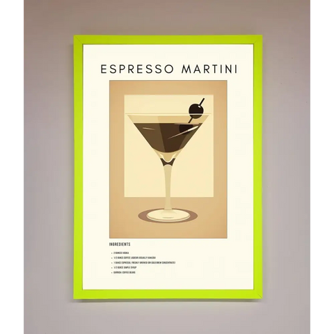 Espresso Martini Cocktail Framed Print - B0 (100 x 141 cm) / Neon Green - Framed Print