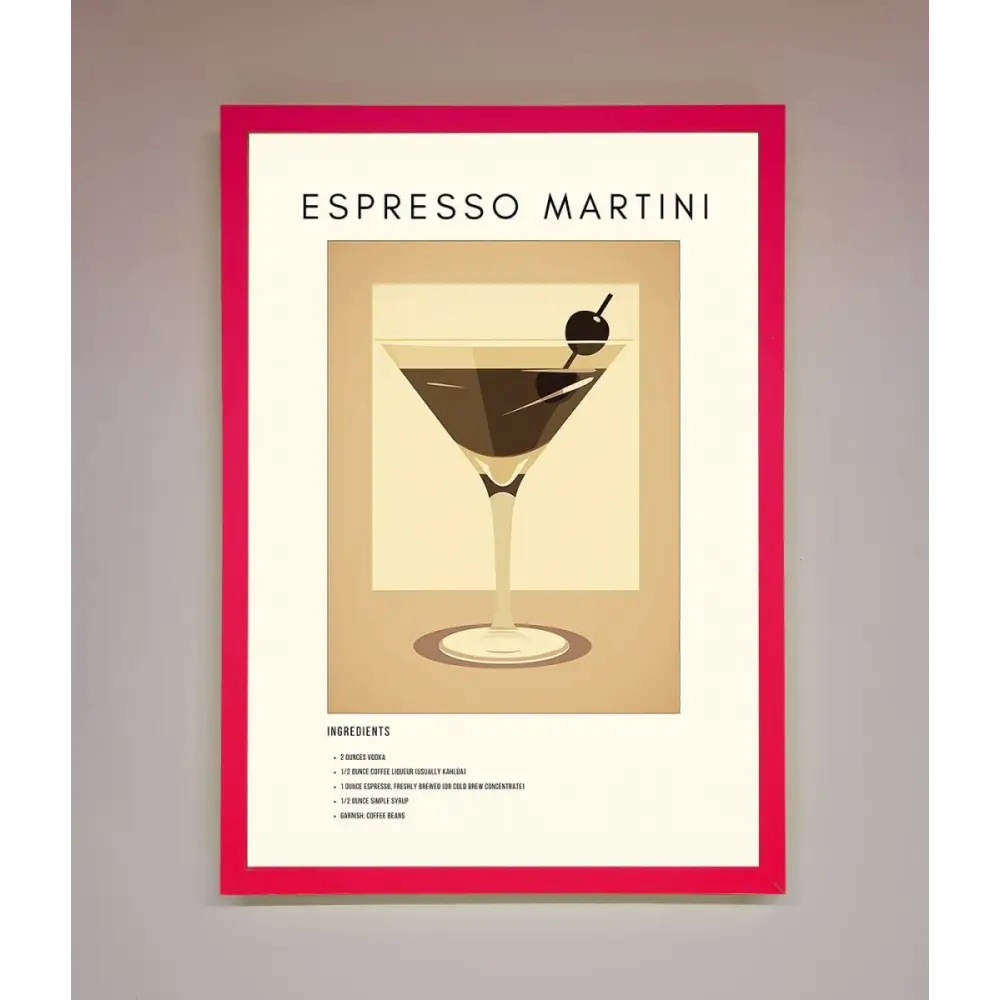 Espresso Martini Cocktail Framed Print - B0 (100 x 141 cm) / Neon Pink - Framed Print