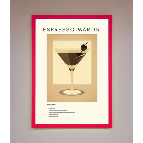 Espresso Martini Cocktail Framed Print - B0 (100 x 141 cm) / Neon Pink - Framed Print