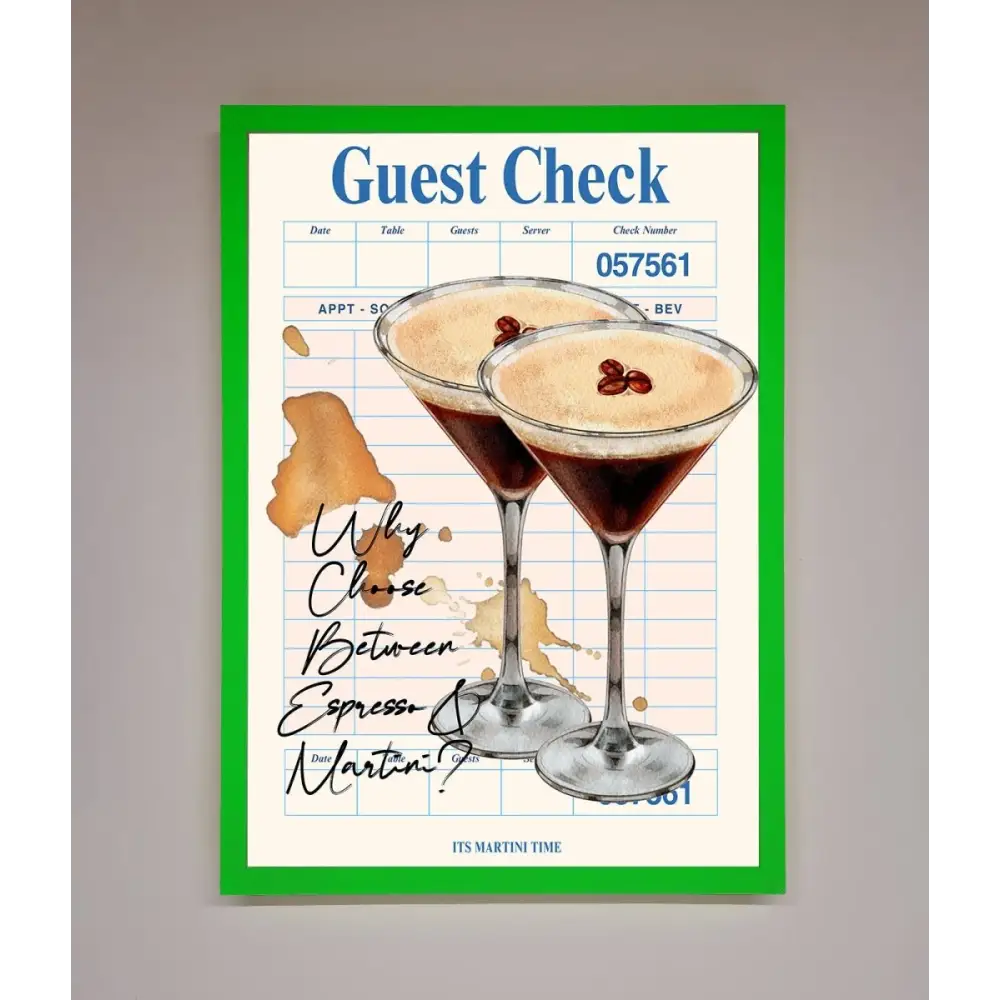 Espresso Martini Framed Wall Art - B0 (100 x 141 cm) / Neon Dark Green - Framed Print