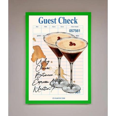 Espresso Martini Framed Wall Art - B0 (100 x 141 cm) / Neon Dark Green - Framed Print