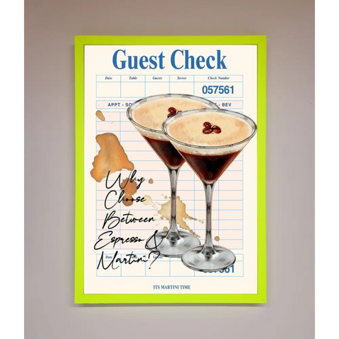 Espresso Martini Framed Wall Art - B0 (100 x 141 cm) / Neon Green - Framed Print